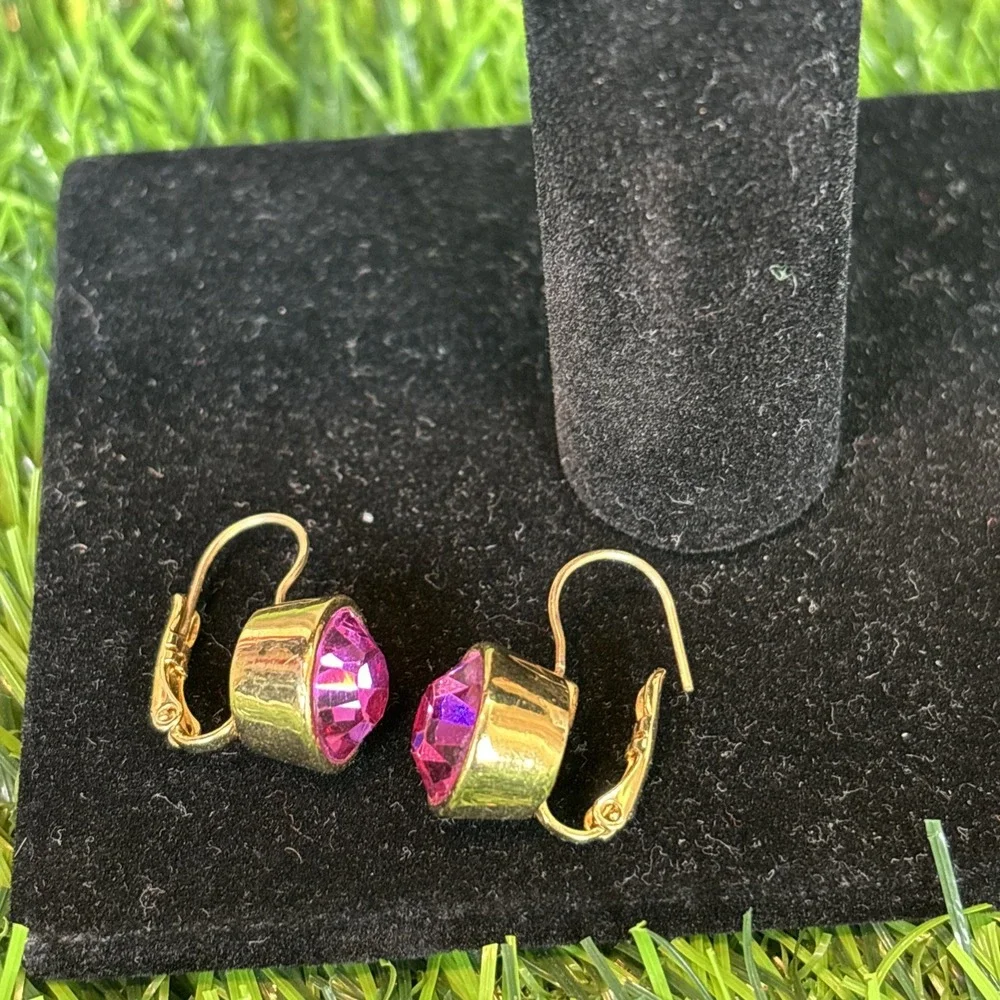 Vintage Style Pink‎ Rhinestone Cufflinks Gold Tone Round Faceted